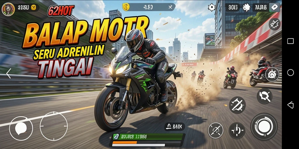 Gameplay seru balap motor di lintasan menantang.