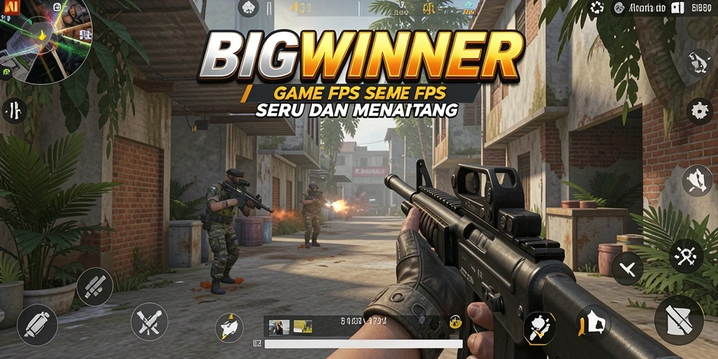 Screenshot gameplay intens dari BIGWINNER menampilkan aksi menembak yang mendebarkan.