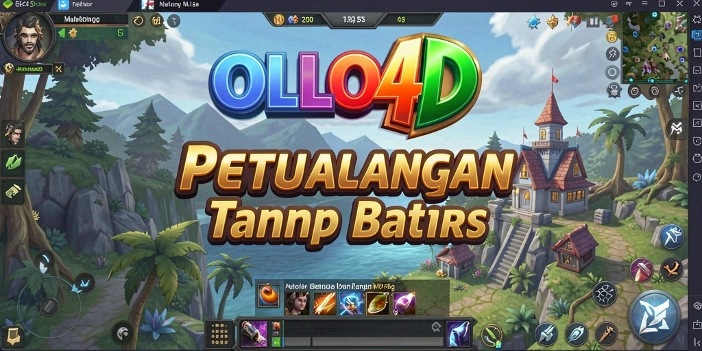 Screenshot utama OLLO4D menunjukkan dunia fantasi yang kaya dan interaksi pemain.