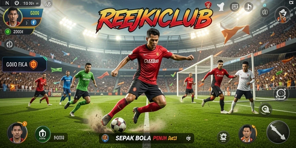Gameplay seru di REJEKICLUB dengan aksi sepak bola mendebarkan.